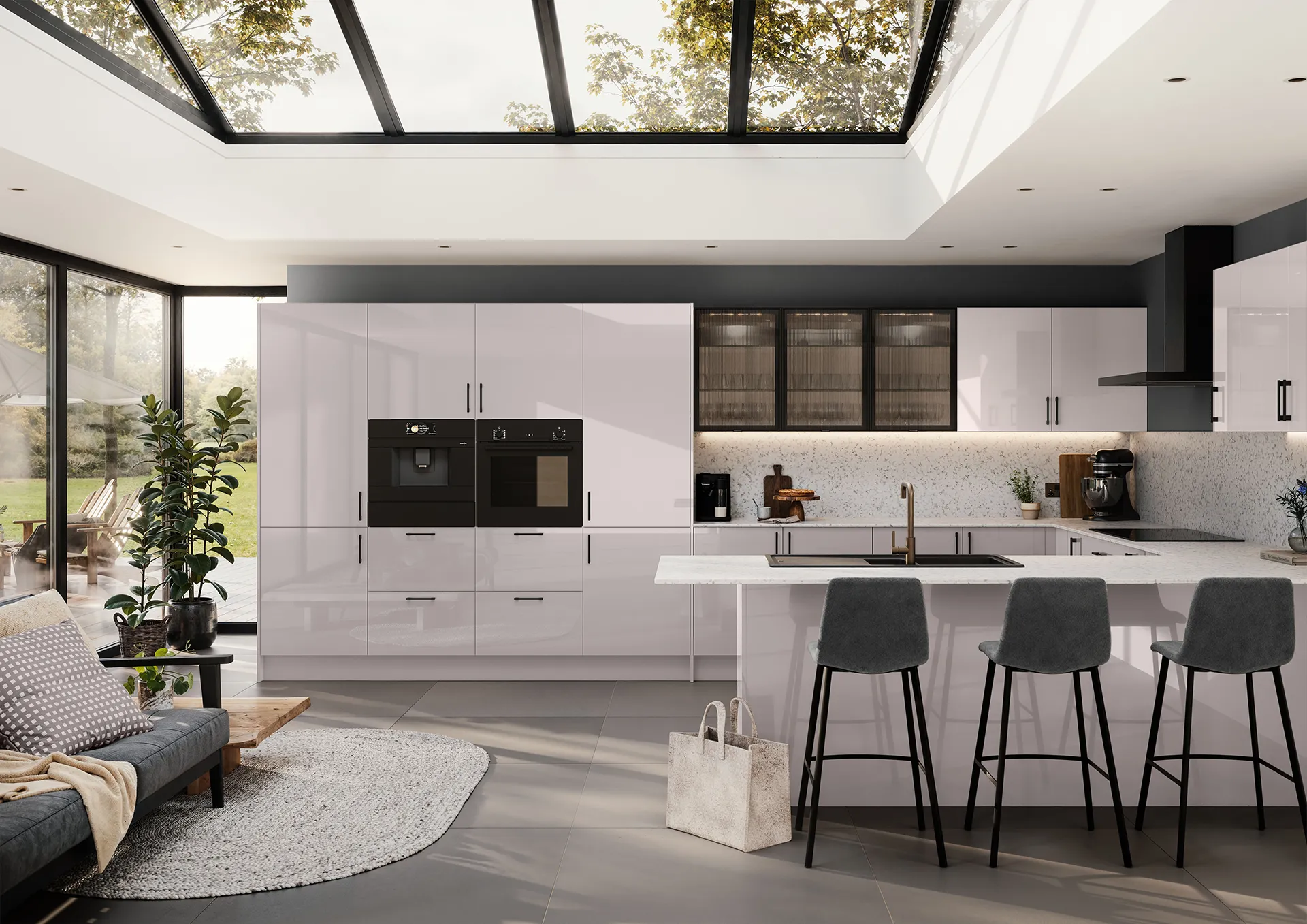 Quadra Pure Gloss Kitchen Range showroom kitchen